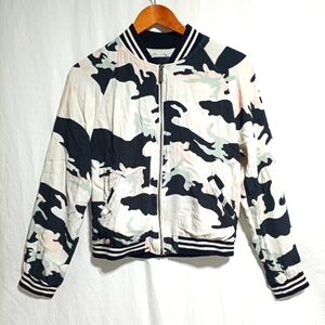 Sanctuary Havana Fever White, Black, Pink, & Gray Camo Bomber Jacket Size Small